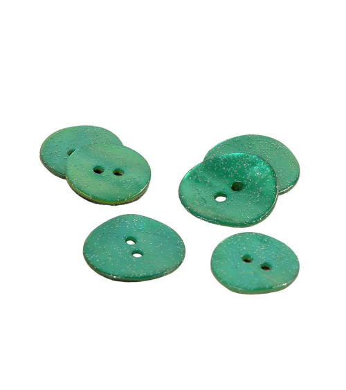 Lot de 6 boutons nacre paillettes vert normandie