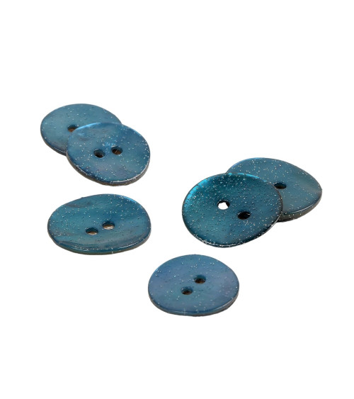 Set of 6 petrol blue glitter mother-of-pearl buttons