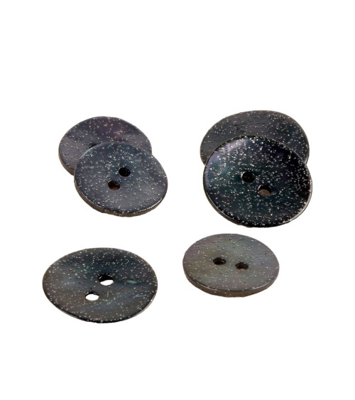 Set of 6 mother-of-pearl buttons with anthracite gray glitter