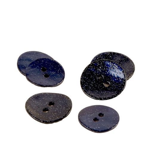 Set of 6 navy blue glitter mother-of-pearl buttons
