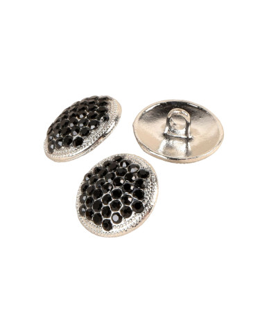 Set of 6 black rhinestone buttons 17mm