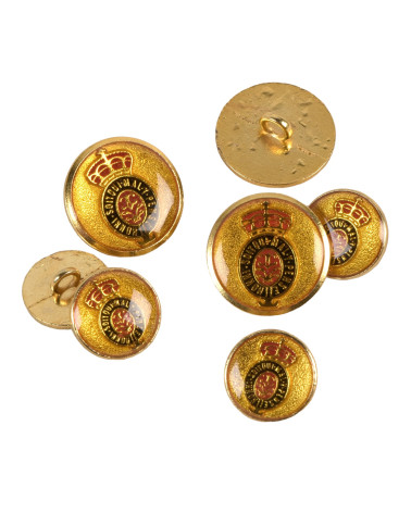 Set of 6 gold motto coat of arms buttons 20mm