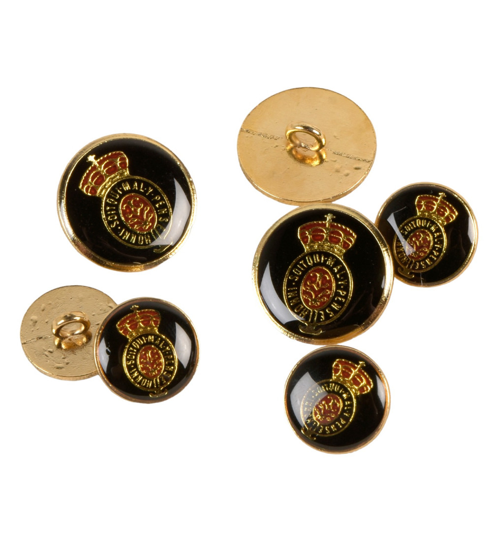 Black motto coat of arms button 15mm