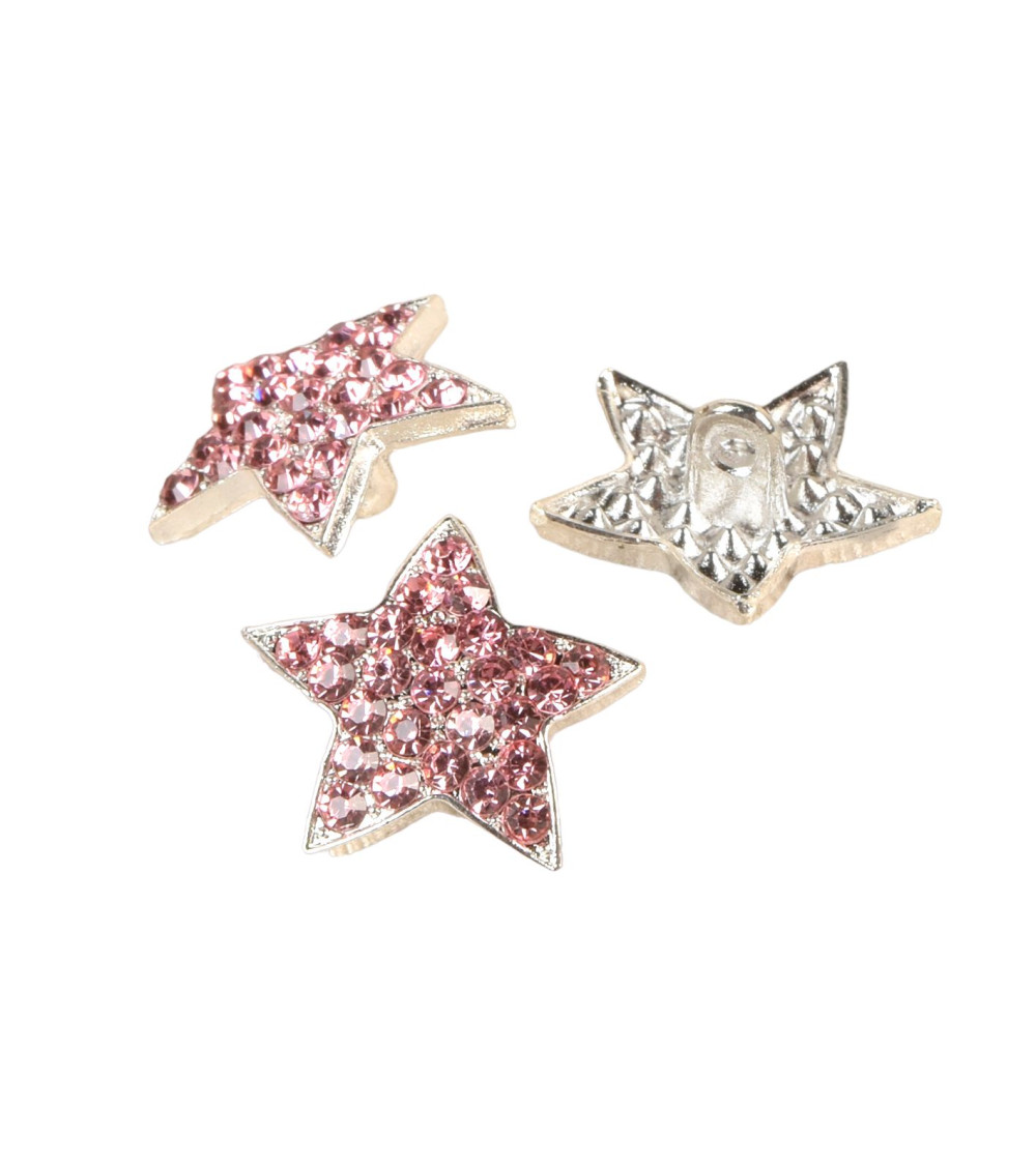 Bouton étoile strass rose 19mm