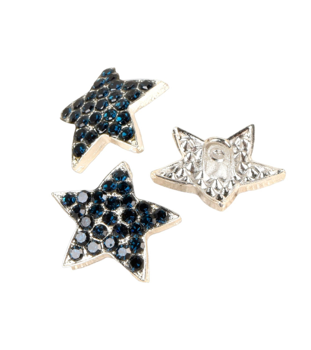 Bouton étoile strass bleu pétrole 19mm