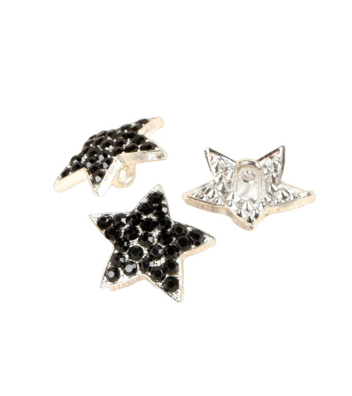 Bouton étoile strass noir 19mm