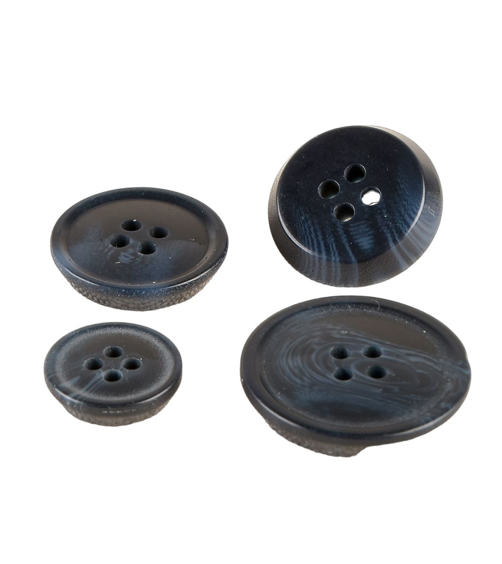 Set of 6 4-hole imitation horn buttons Navy Blue