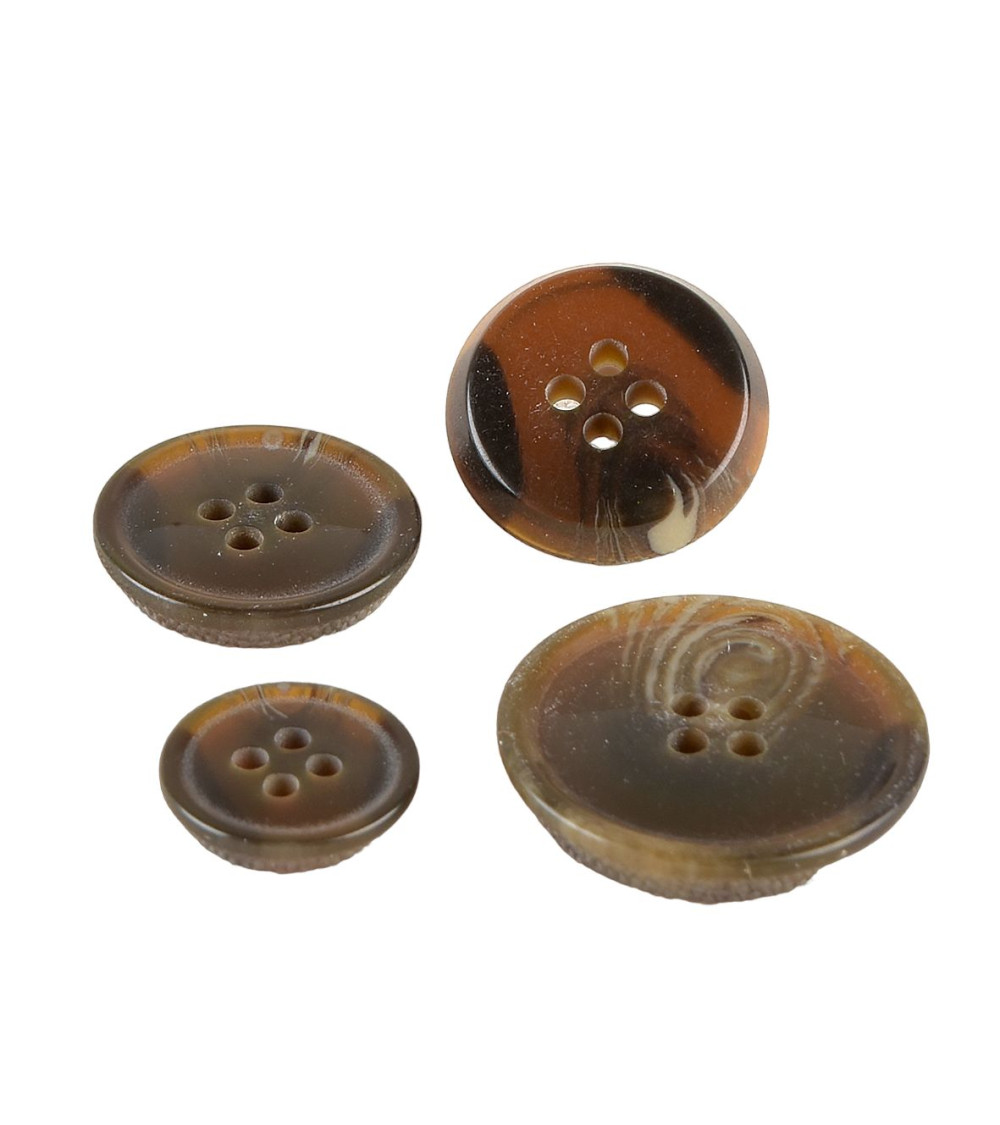 Lot de 6 boutons 4 trous imitation corne Marron