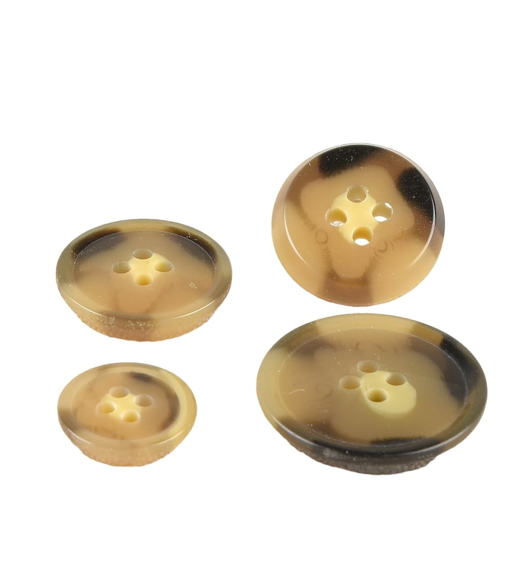 Lot de 6 boutons 4 trous imitation corne Beige Antilope