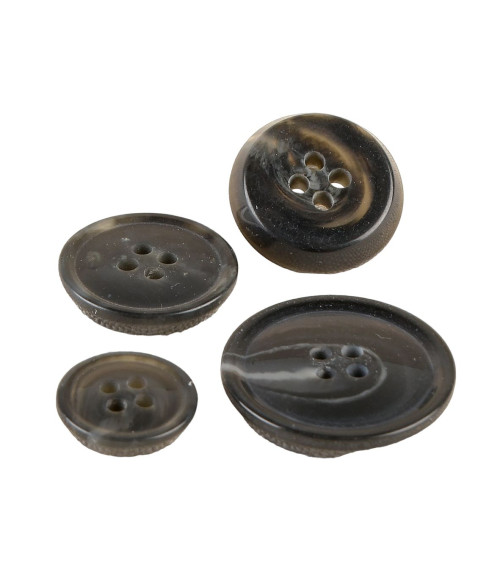 Lot de 6 boutons 4 trous imitation corne Gris Anthracite