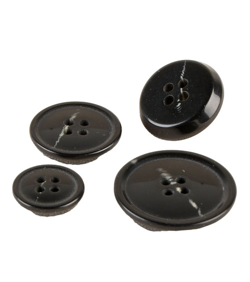 Lot de 6 boutons 4 trous imitation corne Noir