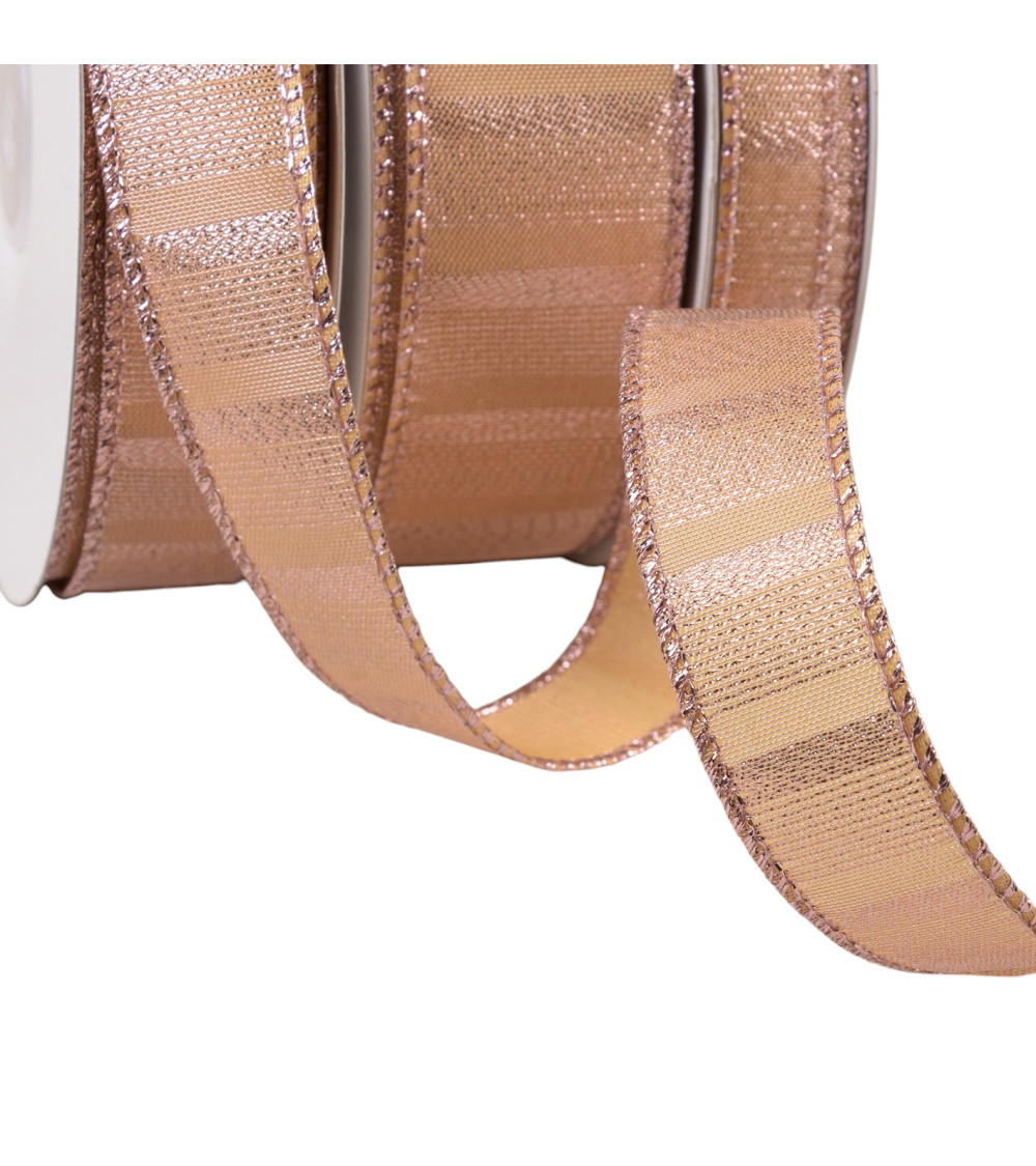 Pink/gold brass-plated metallic ribbon per meter