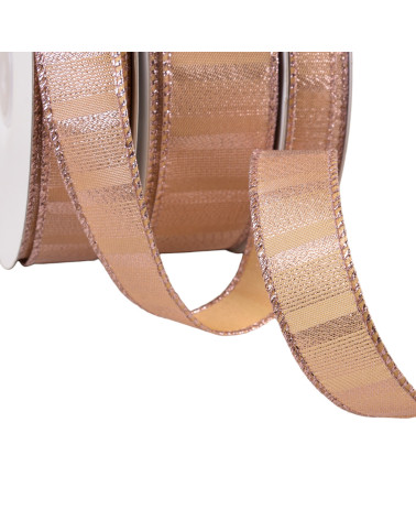 Pink/gold brass-plated metallic ribbon per meter