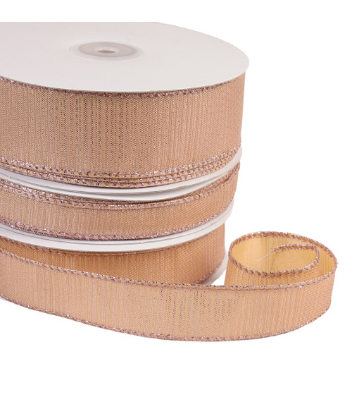 Pink/gold brass-plated metallic ribbon per meter