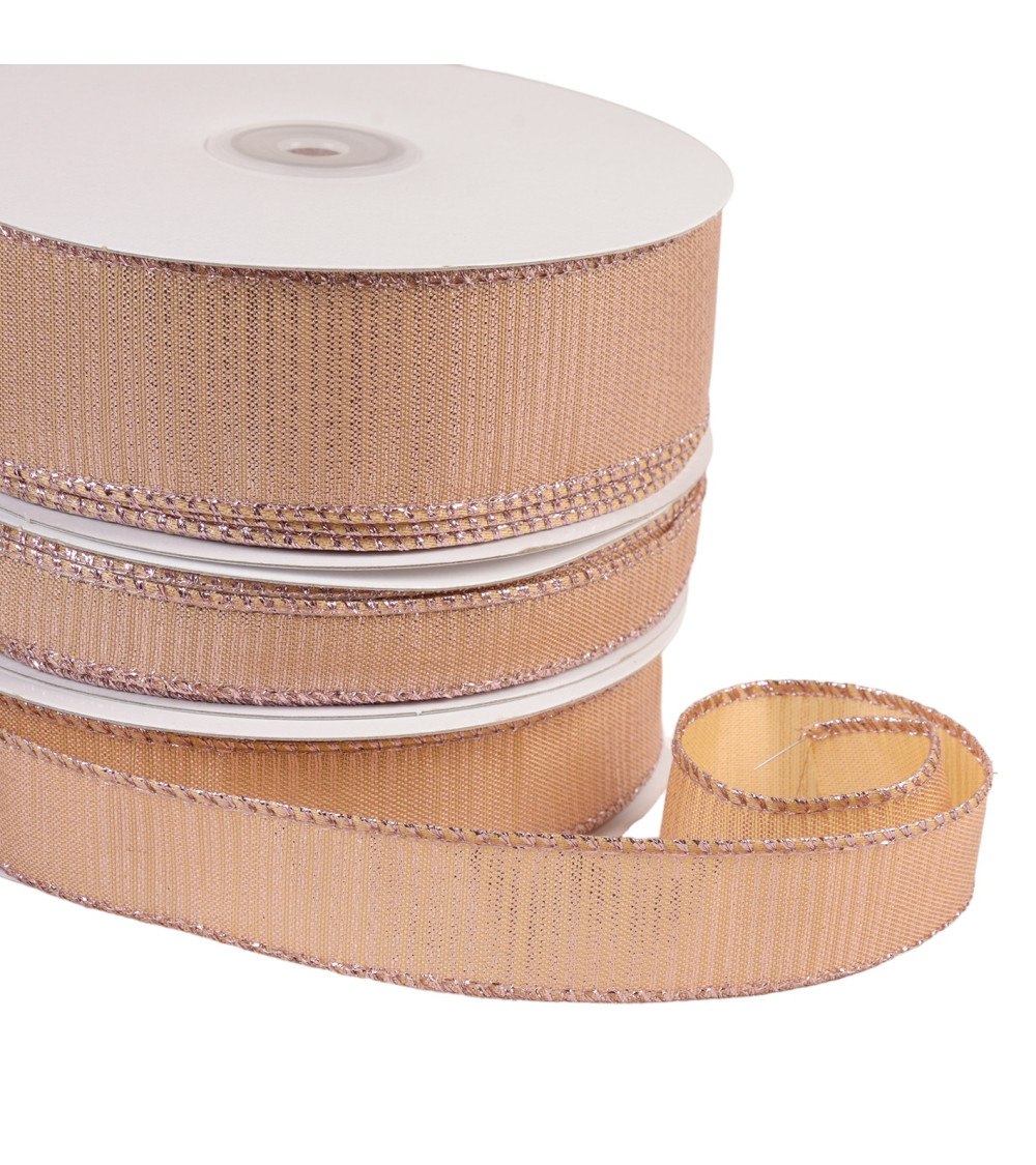 Pink/gold brass-plated metallic ribbon per meter