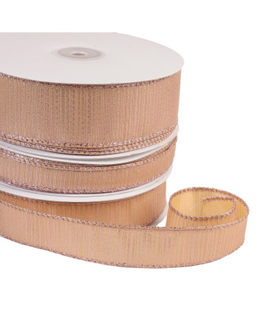 Pink/gold brass-plated metallic ribbon per meter