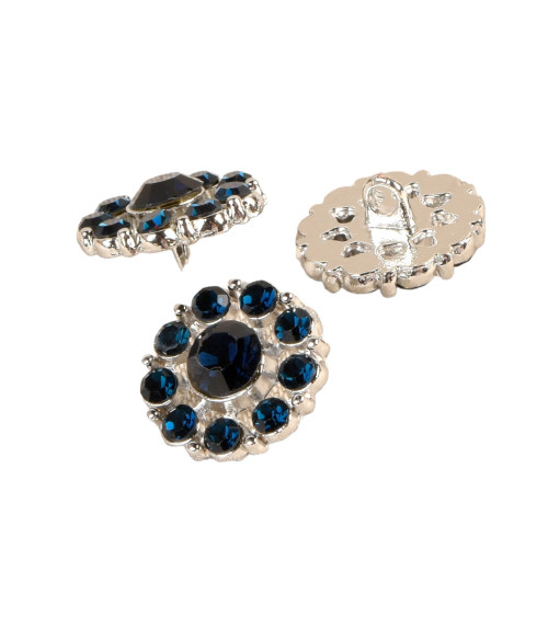 Bouton strass bleu pétrole 18mm