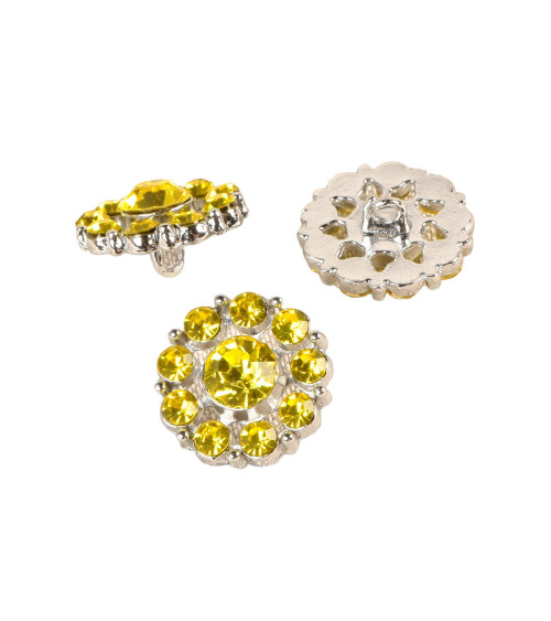 Bouton strass jaune 18mm