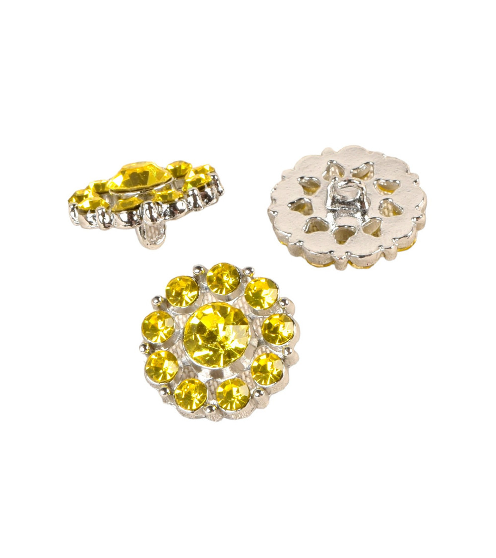 Bouton strass jaune 18mm