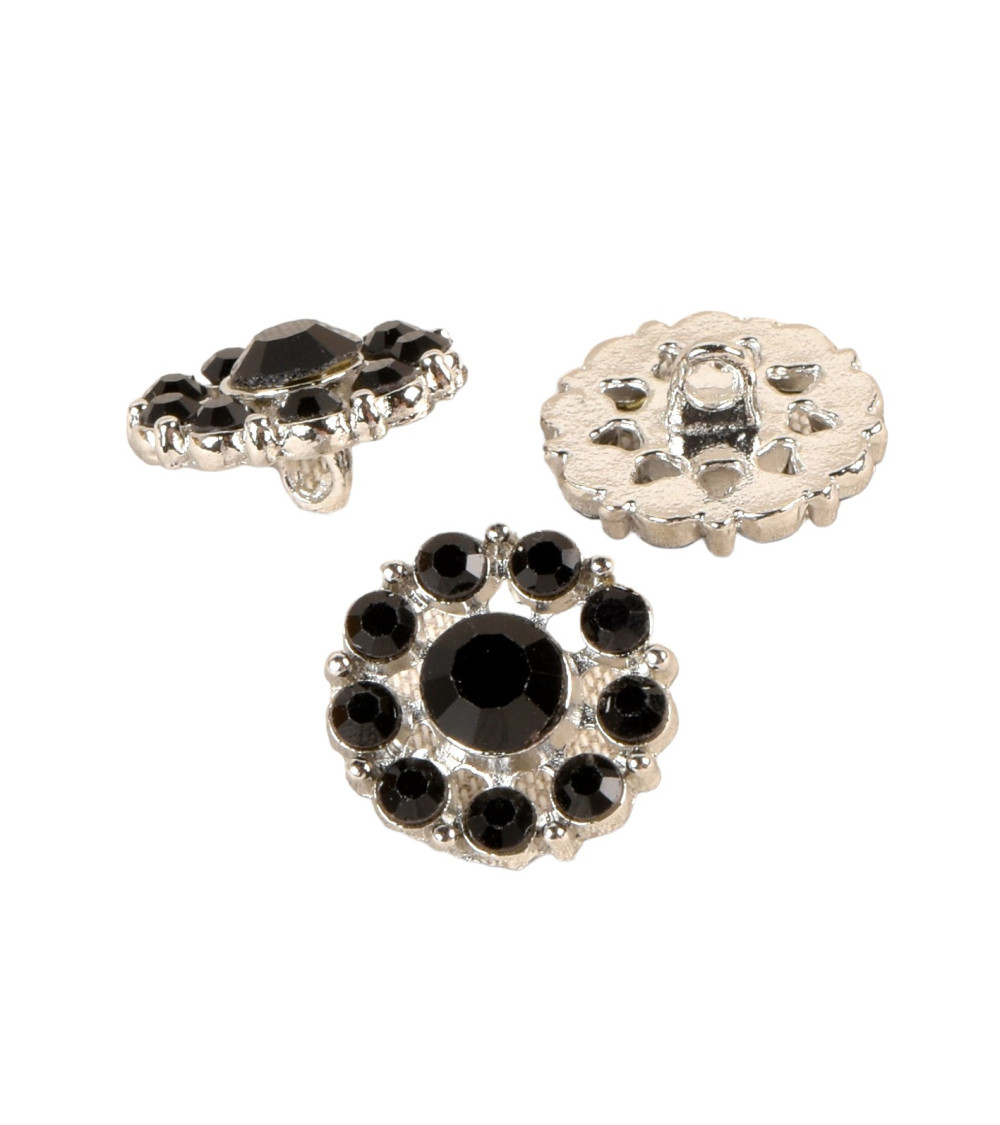 Bouton strass noir 18mm