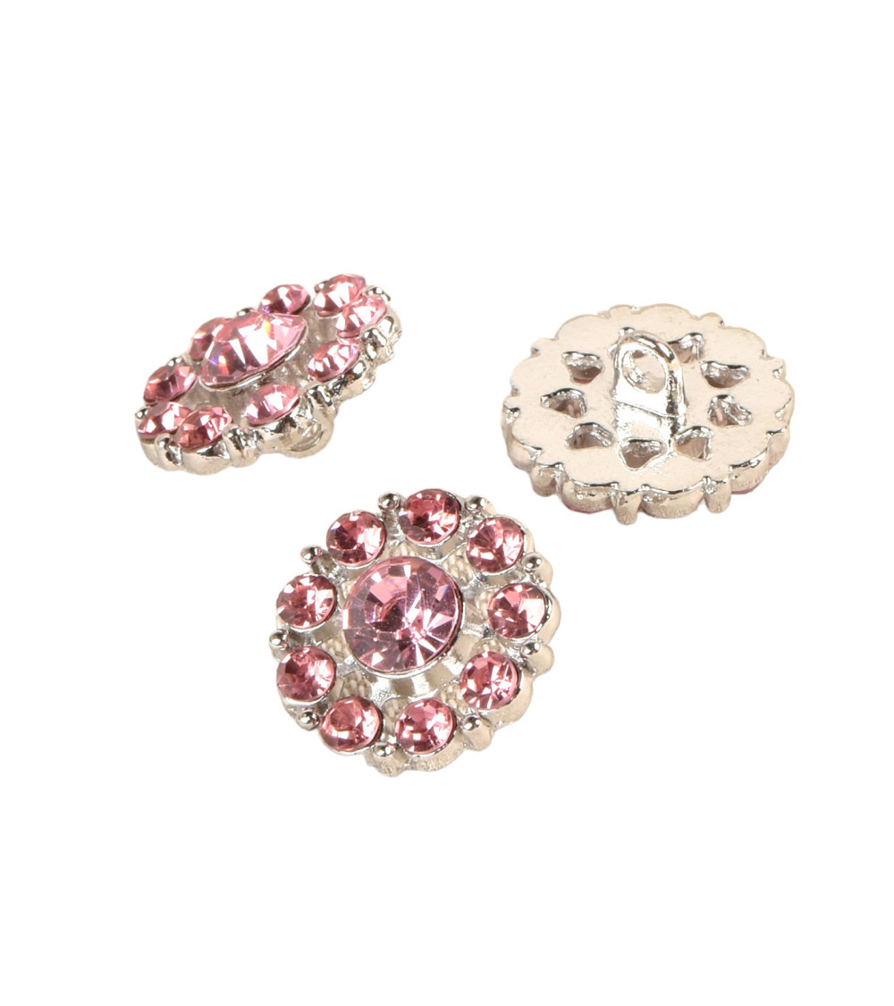 Bouton strass rose 18mm