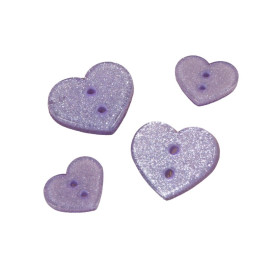 Lot de 6 boutons coeur pailleté violet/lavande