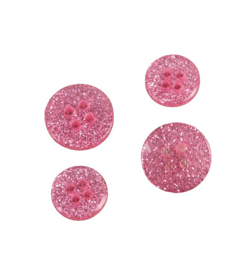 Set of 6 round pink sequined buttons