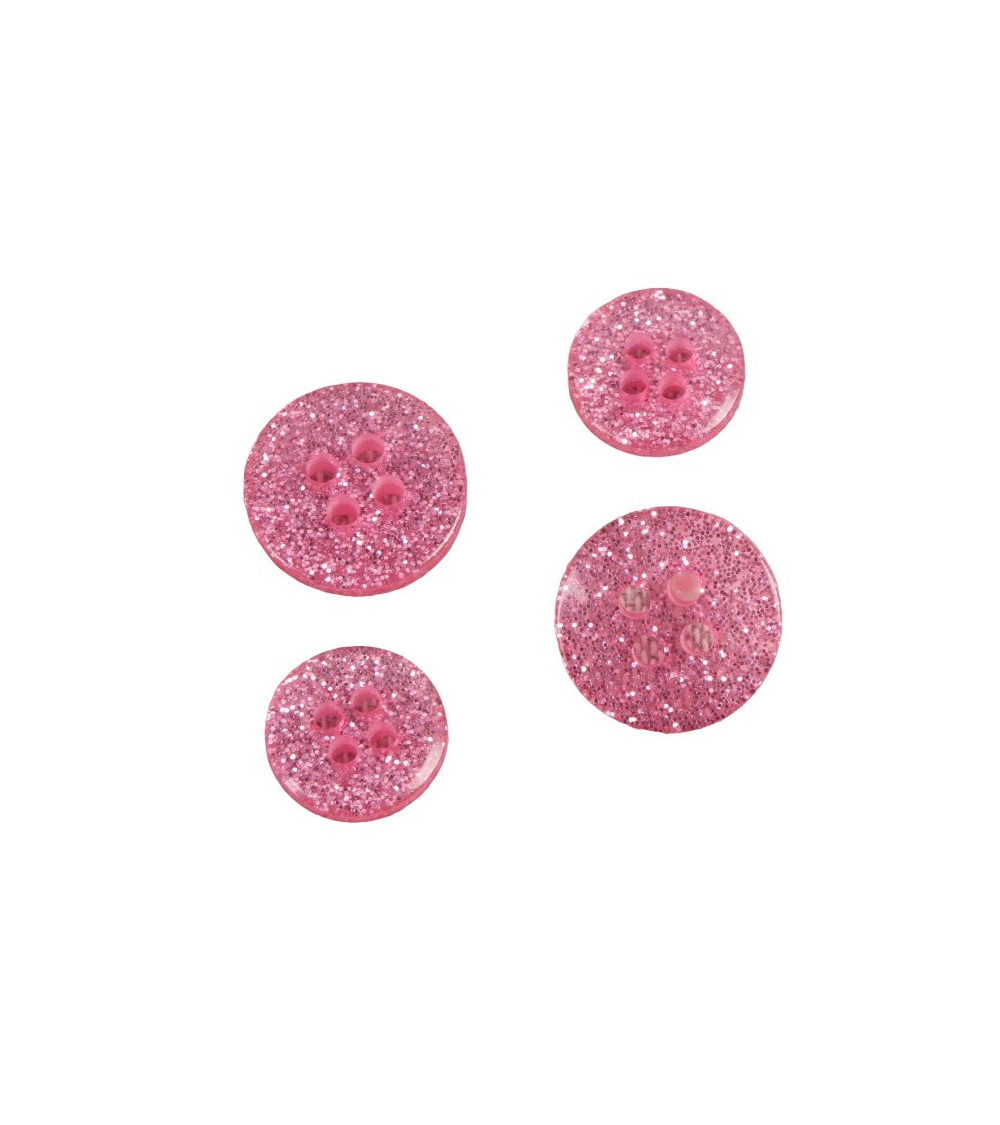 Lot de 6 boutons rond pailleté rose