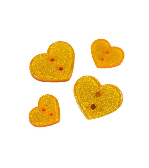 Lot de 6 boutons coeur pailleté or