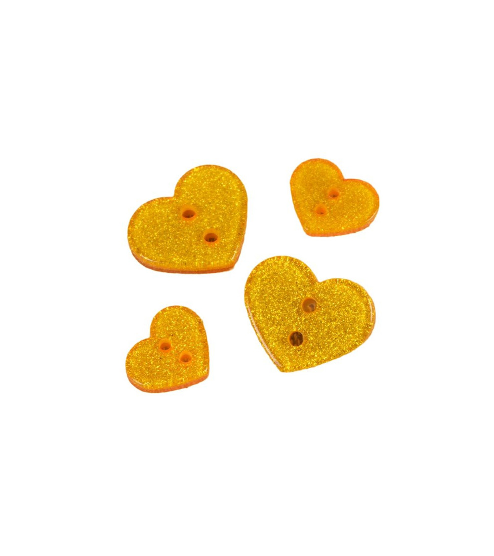 Lot de 6 boutons coeur pailleté or