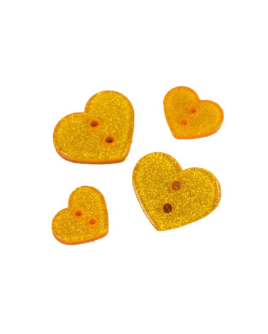 Set of 6 gold glitter heart buttons