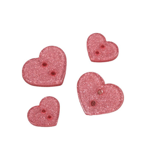 Lot de 6 boutons coeur pailleté rose