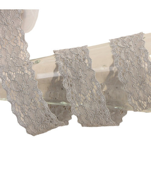 Spool 15m elastic lace flowers Medium Gray 25mm