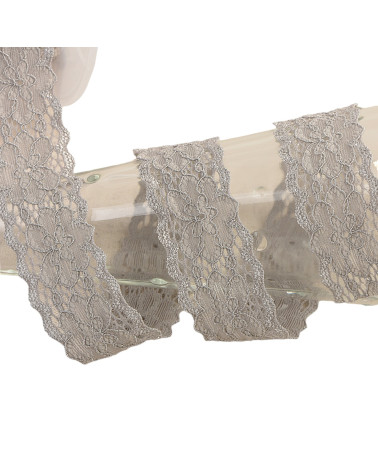 Spool 15m elastic lace flowers Medium Gray 25mm