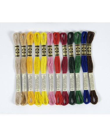 Assortment of 24 skeins of DMC mouliné threads, the essential 100% cotton