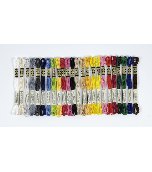 Assortment of 24 skeins of DMC mouliné threads, the essential 100% cotton