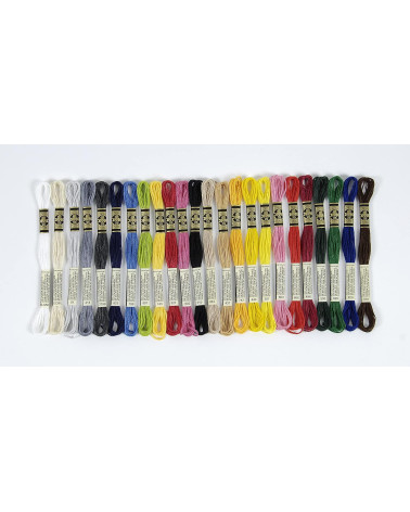 Assortment of 24 skeins of DMC mouliné threads, the essential 100% cotton
