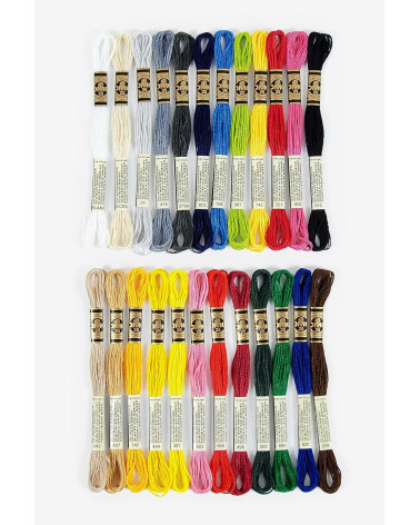 Assortment of 24 skeins of DMC mouliné threads, the essential 100% cotton