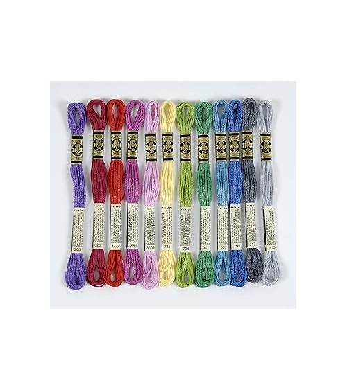 Assortimento di 24 matassine di filati DMC mouliné, gli essenziali 100% cotone, colori vitaminici