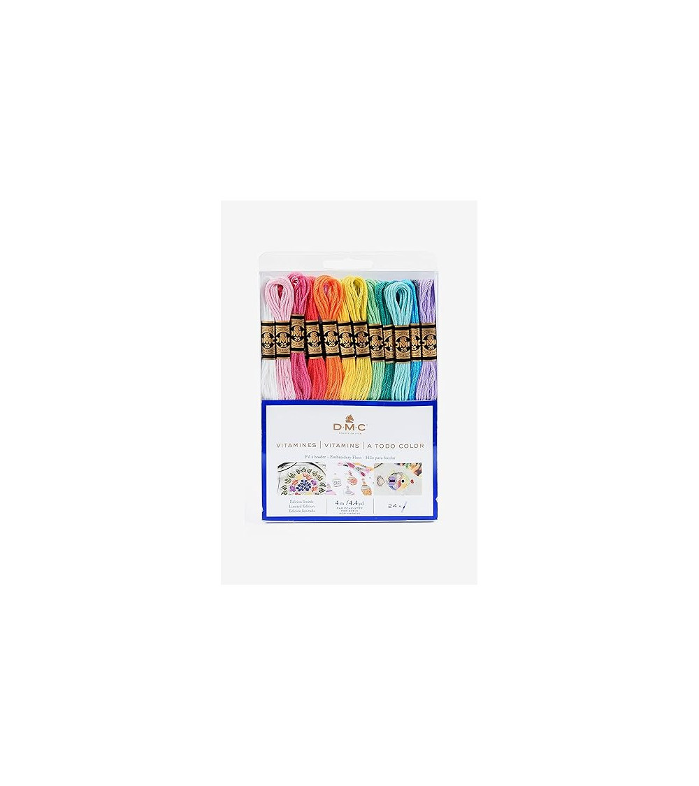 Assortimento di 24 matassine di filati DMC mouliné, gli essenziali 100% cotone, colori vitaminici