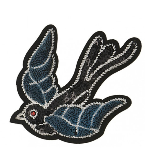 Large embroidered swallow iron-on patch