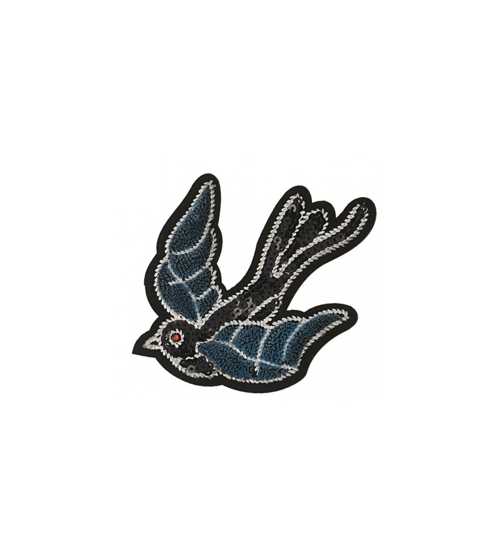 Large embroidered swallow iron-on badge