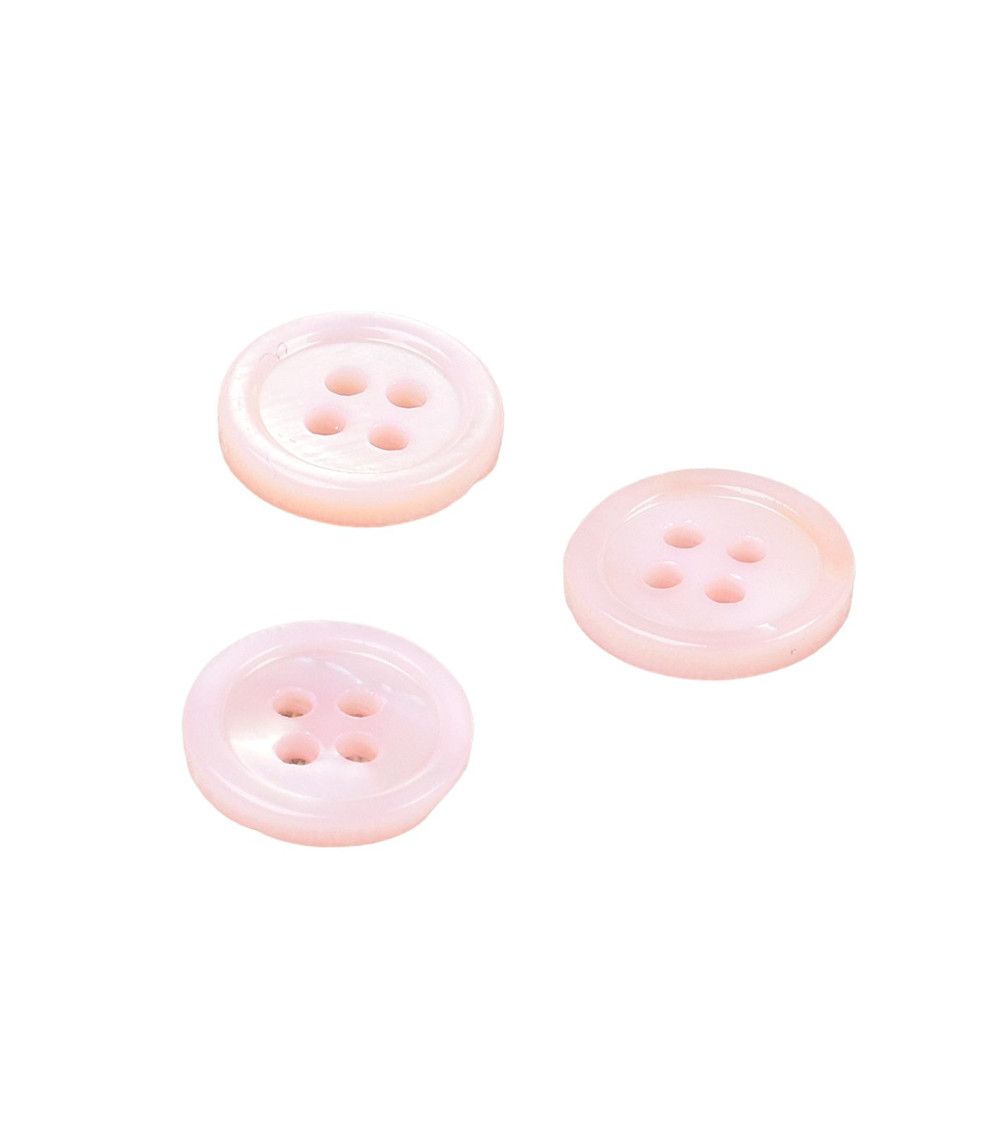 Bouton rond coquillage 4 trous 11mm rose layette