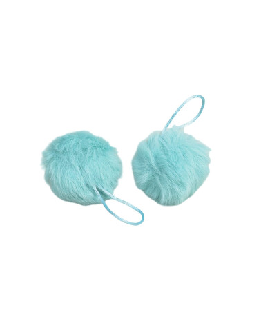 Pompón de pelo artificial 50x60mm azul canario