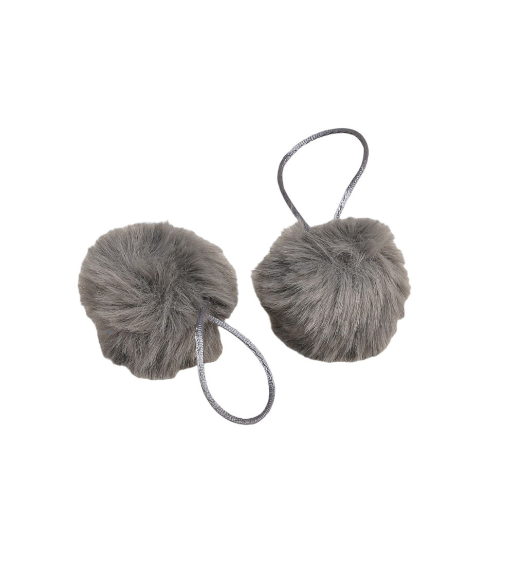 Pompon fourrure artificielle 50x60mm gris foncé