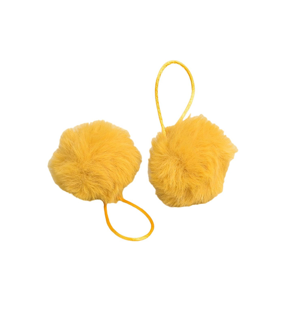 Pompon fourrure artificielle 50x60mm jaune moutarde