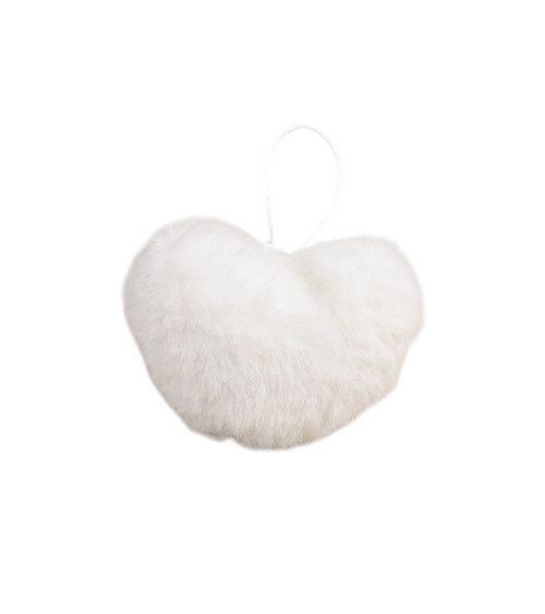 Artificial fur pompom heart 45x 65mm white