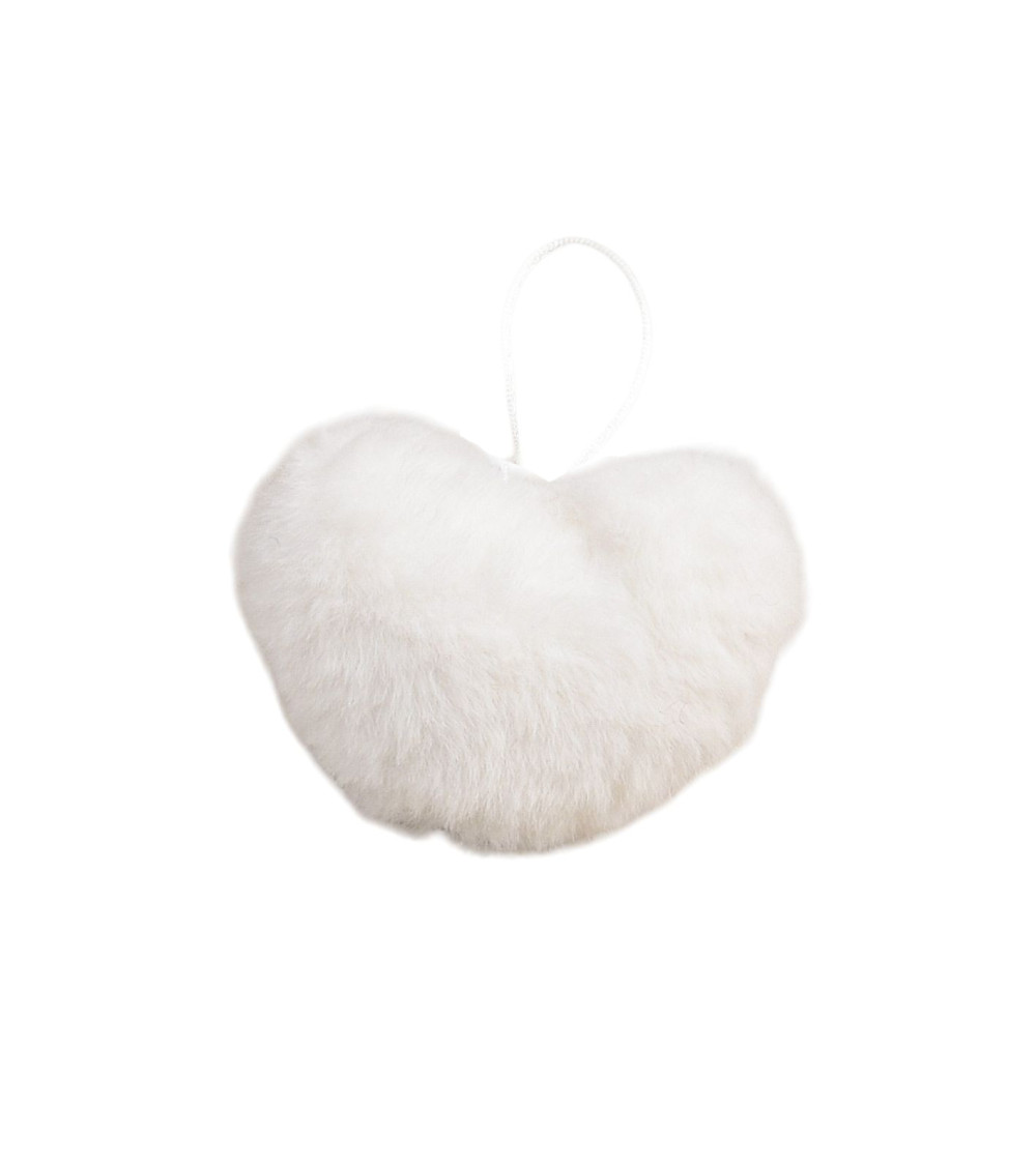 Pompon fourrure artificielle cœur 45x 65mm blanc