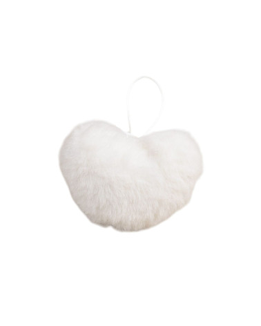 Pompon fourrure artificielle cœur 45x 65mm blanc