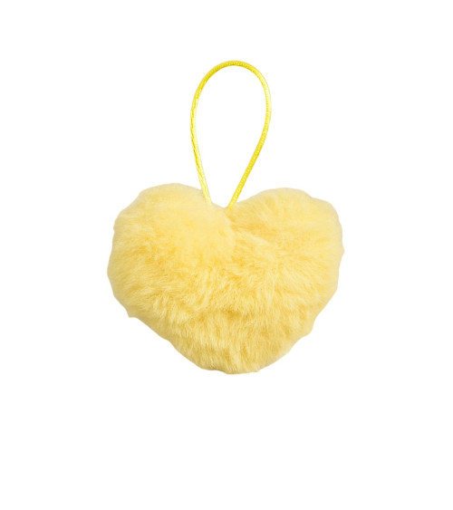 Artificial fur pompom heart 45x 65mm neon yellow